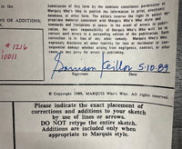 Signed Garrison Edward Keillor Who’s Who In America Application Document - $10K APR w/CoA APR57