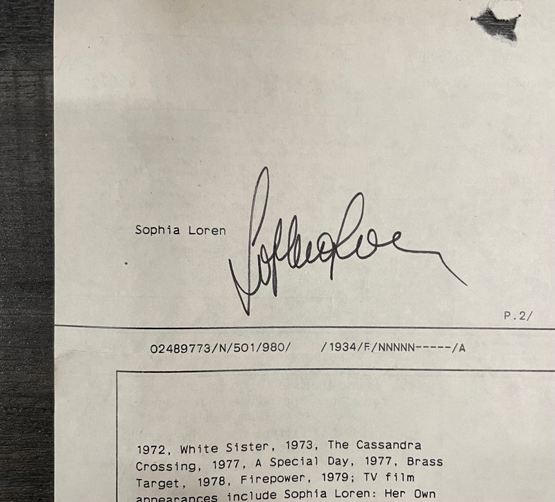 Signed Sophia Loren Who’s Who In America Application Document - $15K APR w/CoA APR57