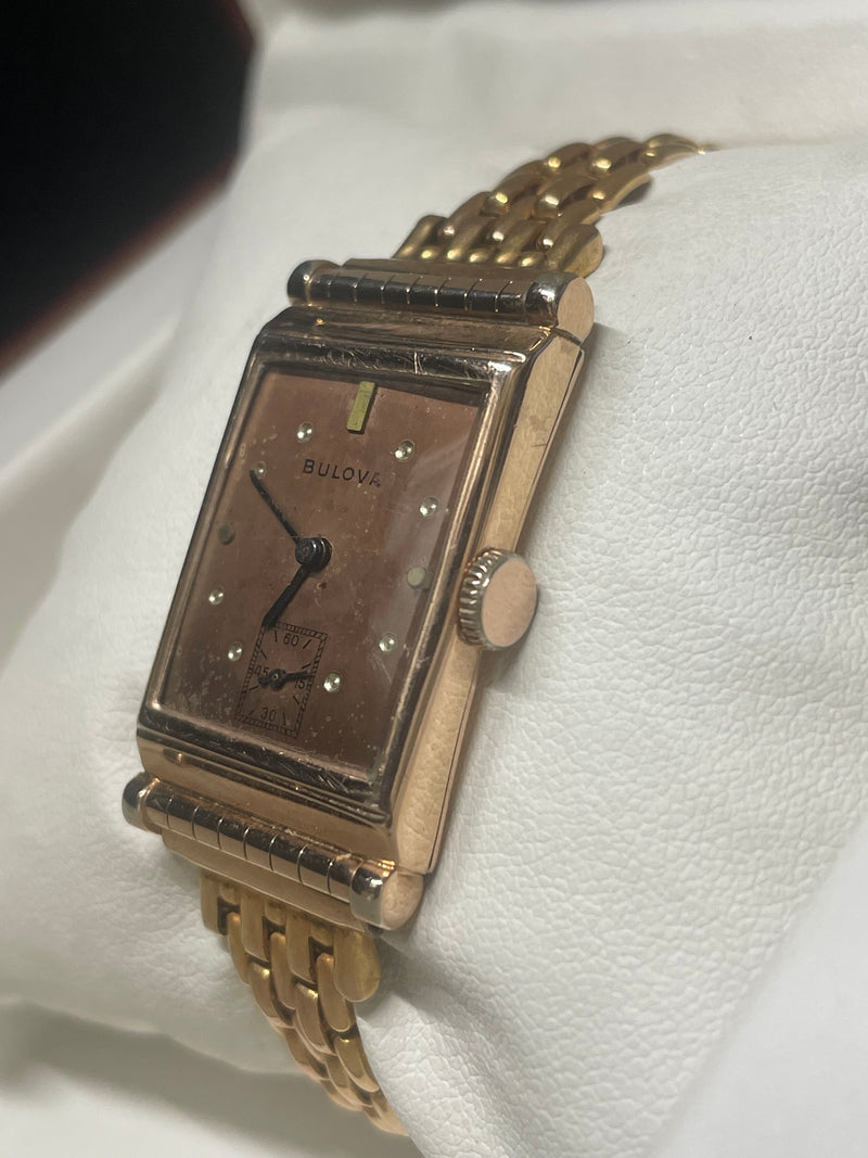 Bulova Vintage 1940s 14K Rose Gold Tank Watch, Rare & Elegant - $6K APR w/ COA! APR57