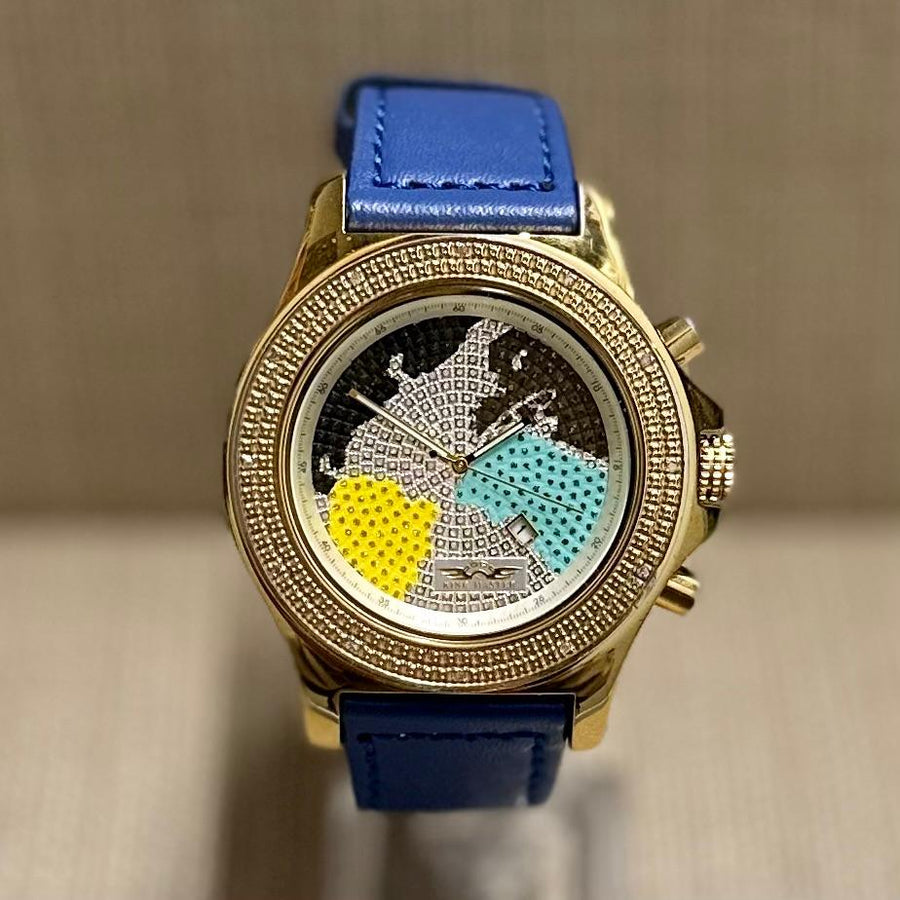 King Master w/ Gold Diamond Bezel & World Map Dial Men's Watch - $6K APR w/  COA!