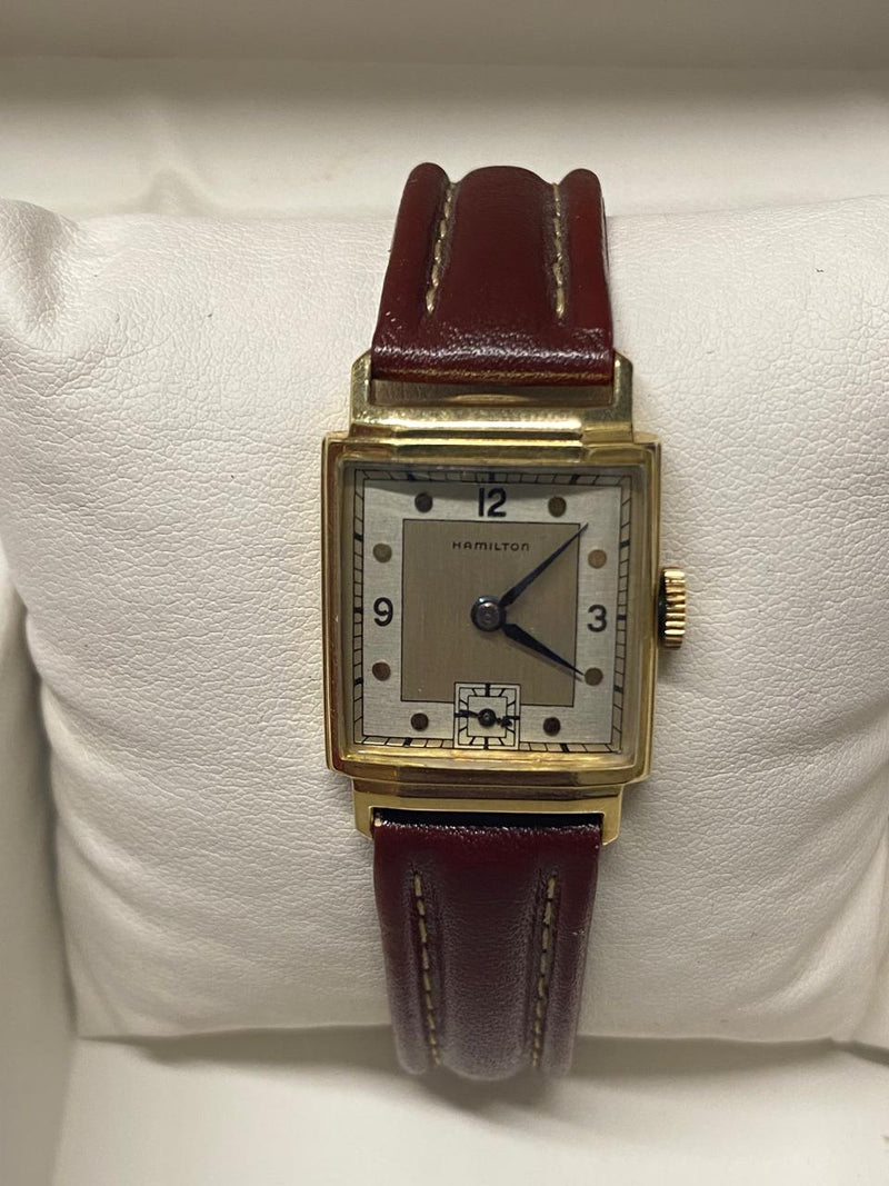 HAMILTON 14K Yellow Gold Vintage C. 1940 s Tank Design Watch 10K AP