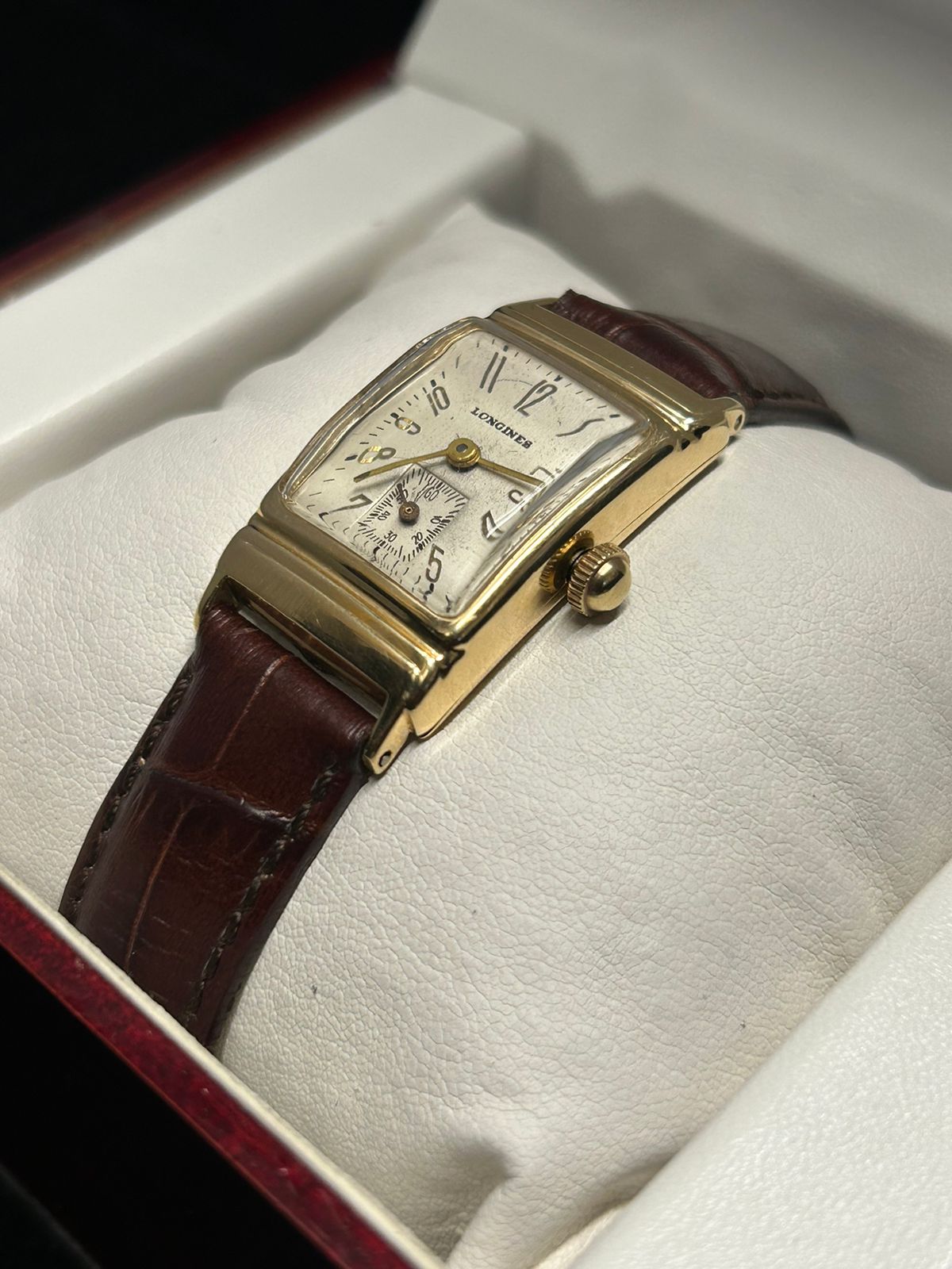 Longines Rare 1940s Solid Gold Tank Watch with Beveled Glass 13K AP