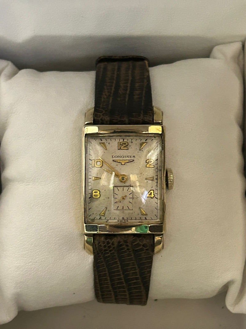 Longines Rare 1940s Rectangular Gold Filled Tank Watch 8K APR w CO