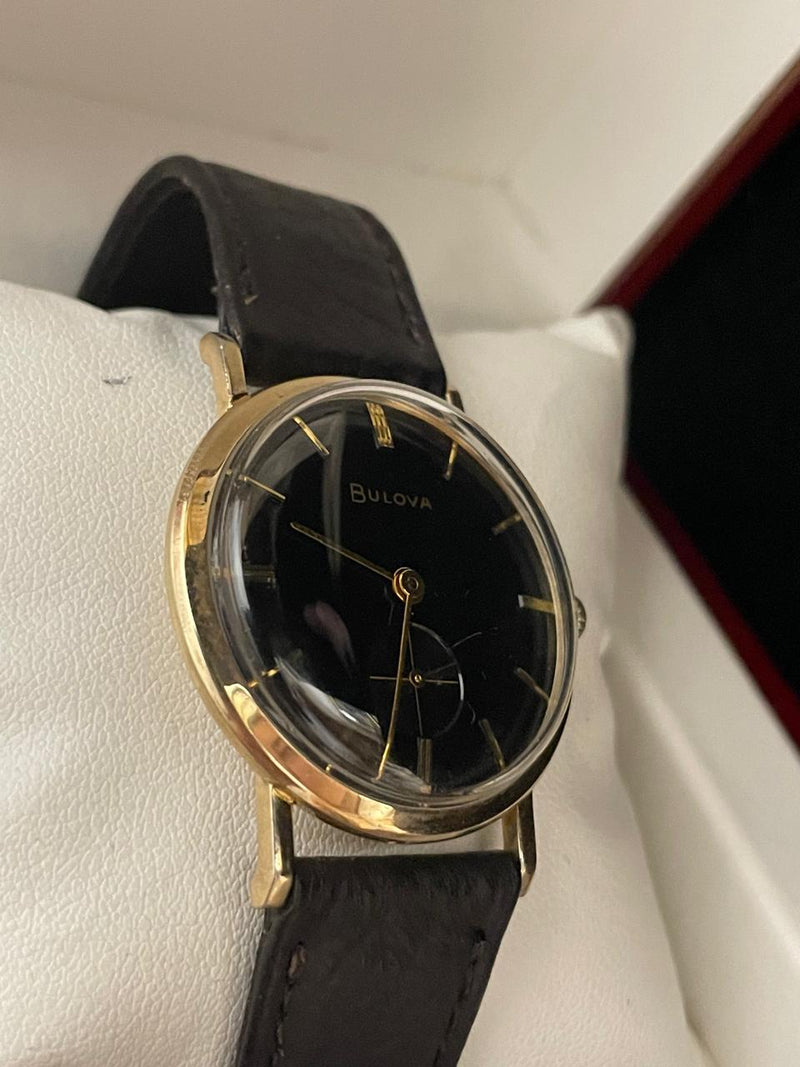 Bulova Vintage 1950s Watch - 10K GF, Black Dial, Black Strap- $6K APR w/ COA!!!! APR57