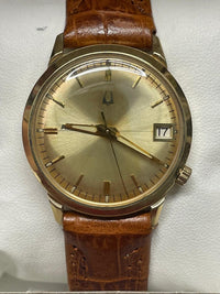 Bulova Accutron Vintage 1950s, Solid Gold, Leather Brown Strap- $10K APR w/ COA! APR57