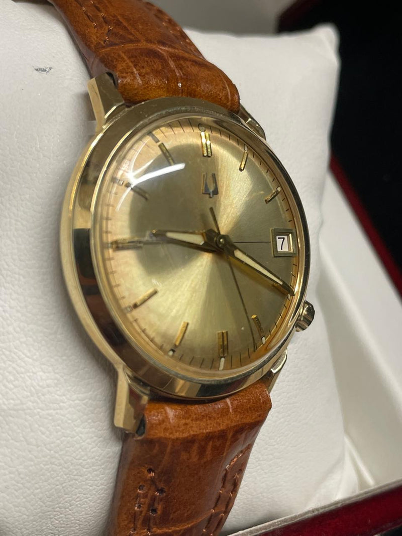 Bulova Accutron Vintage 1950s, Solid Gold, Leather Brown Strap- $10K APR w/ COA! APR57