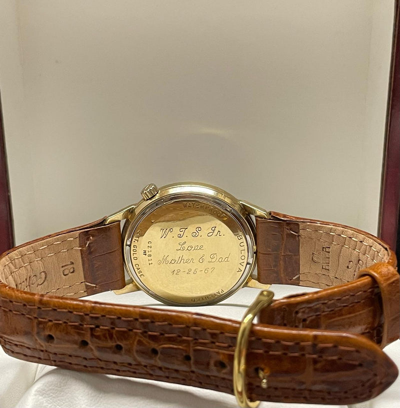 Bulova Accutron Vintage 1950s, Solid Gold, Leather Brown Strap- $10K APR w/ COA! APR57