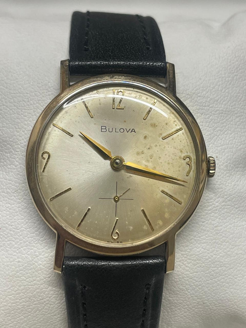 Bulova Vintage 1950s 10K Rolled Gold Plate Watch, Black Strap - $5K APR w/ COA!! APR57