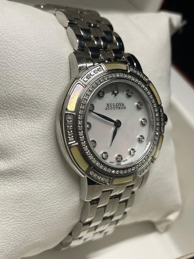 Bulova Stainless Steel Watch, Diamond Bezel, Mother of Pearl Dial- $5K APRw/COA! APR57