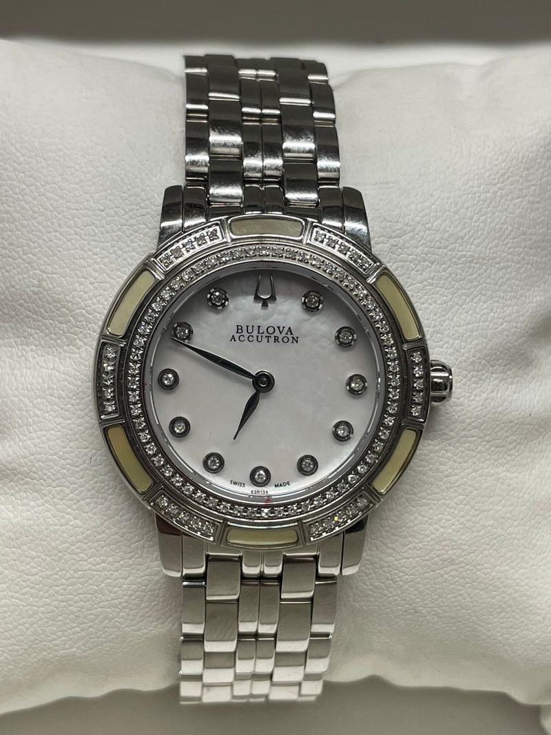 Bulova Stainless Steel Watch, Diamond Bezel, Mother of Pearl Dial- $5K APRw/COA! APR57