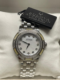 Bulova Stainless Steel Watch, Diamond Bezel, Mother of Pearl Dial- $5K APRw/COA! APR57