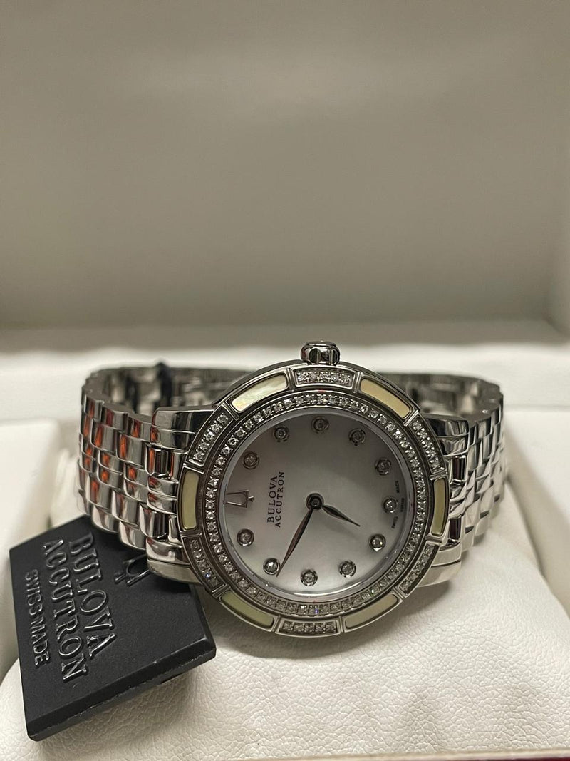 Bulova Stainless Steel Watch, Diamond Bezel, Mother of Pearl Dial- $5K APRw/COA! APR57