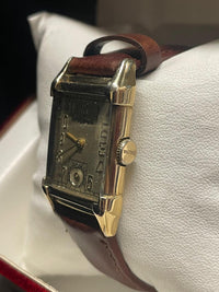 Bulova Vintage 1940s Tank Watch with Gold Case & Leather Strap- $6K APR w/ COA! APR57