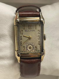 Bulova Vintage 1940s Tank Watch with Gold Case & Leather Strap- $6K APR w/ COA! APR57