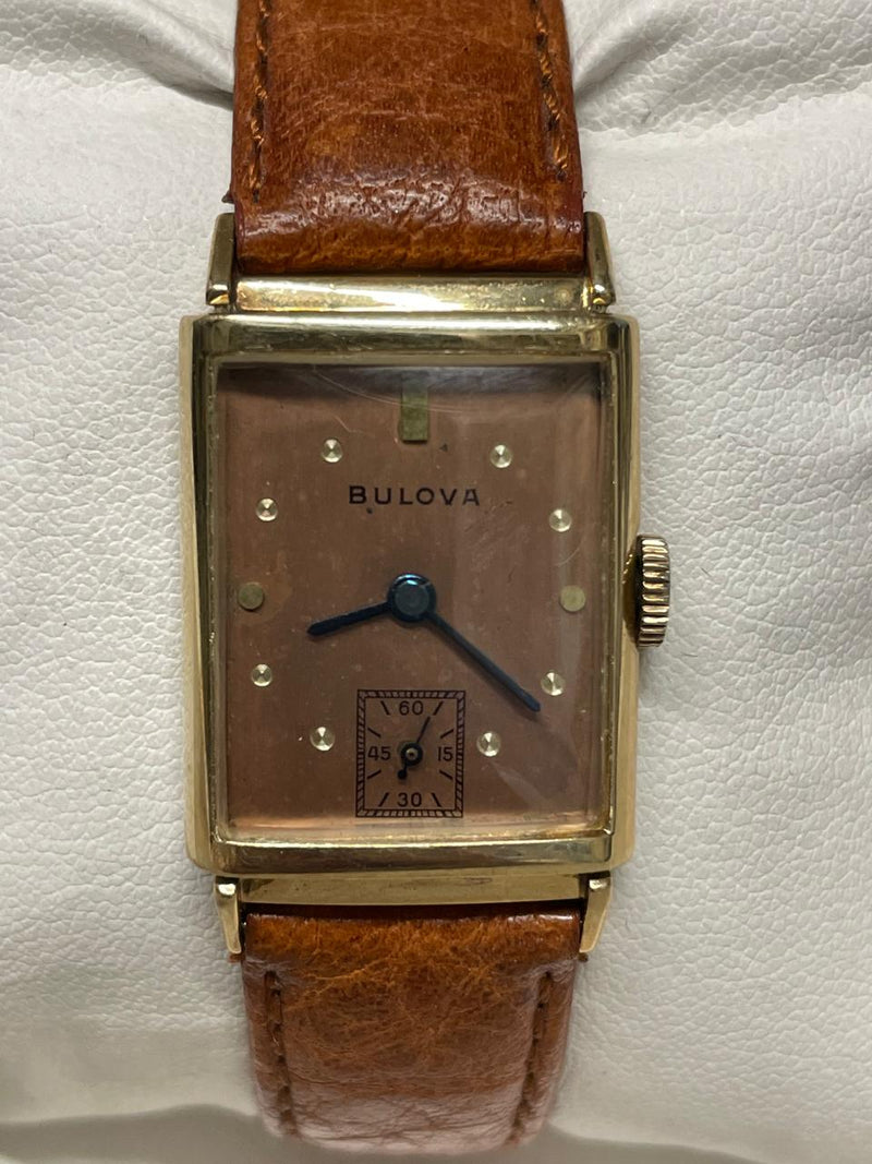 Bulova 1940s Gold Tank Watch - Rose Dial, Blue Hands, Vintage - $13K APR w/ COA! APR57