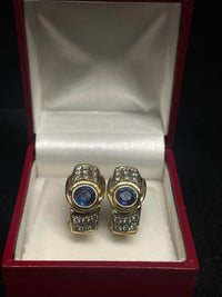 Designer 18K Gold Earrings with Diamonds and Blue Sapphires- $30K APR w/ CoA! APR 57