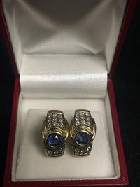 Designer 18K Gold Earrings with Diamonds and Blue Sapphires- $30K APR w/ CoA! APR 57