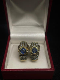 Designer 18K Gold Earrings with Diamonds and Blue Sapphires- $30K APR w/ CoA! APR 57