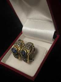 Designer 18K Gold Earrings with Diamonds and Blue Sapphires- $30K APR w/ CoA! APR 57