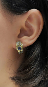 Designer 18K Gold Earrings with Diamonds and Blue Sapphires- $30K APR w/ CoA! APR 57