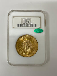 1924 $20 Liberty Gold Coin, NGC MS-63 with CAC Sticker- $5K APR w/ COA APR 57