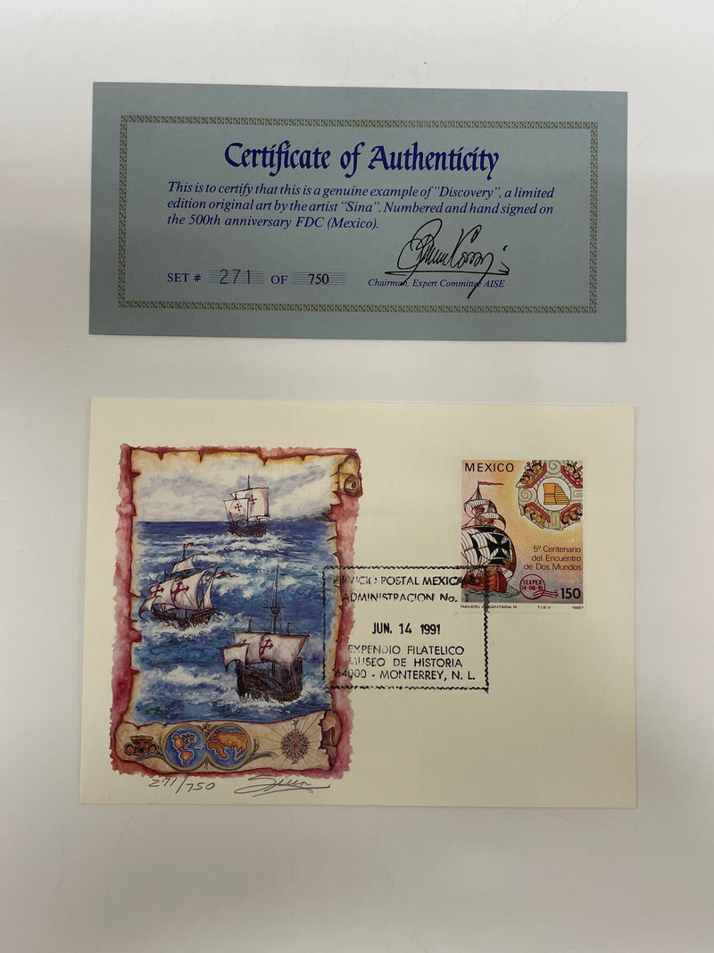 Mexico 1991 Discovery FDC Limited Edition #271 - $1K APR w/ CoA! APR 57