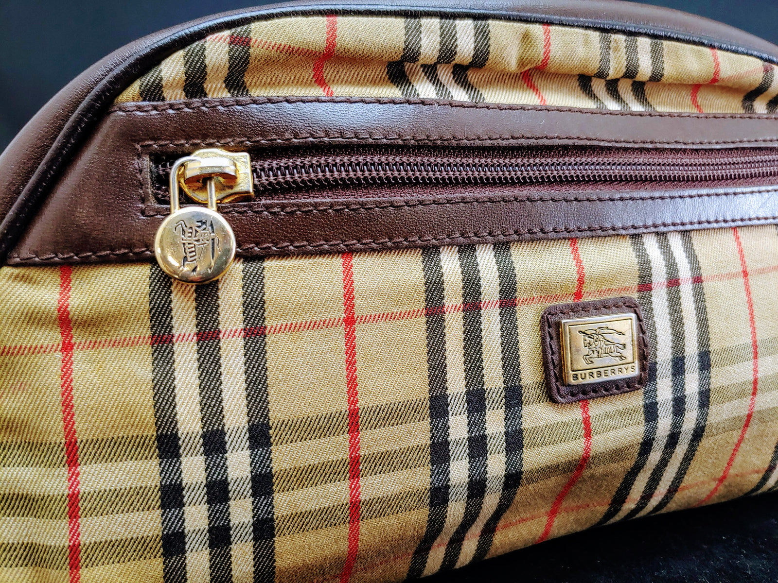 BURBERRY Check Canvas and Leather Cosmetics Bag