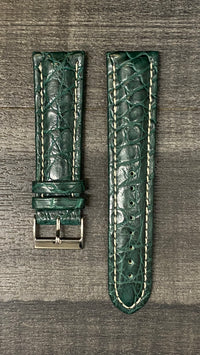 Breitling-style Dark Green Padded Crocodile Leather Watch Strap w/ Accent Stitching - $600 APR VALUE w/ CoA! ✓ APR 57