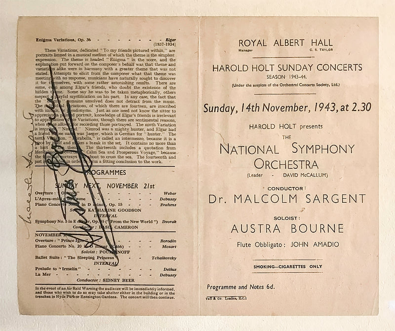 Royal Albert Hall 1940s Autographed Orchestral Concert Programmes - $8K APR Value w/ CoA! + APR 57