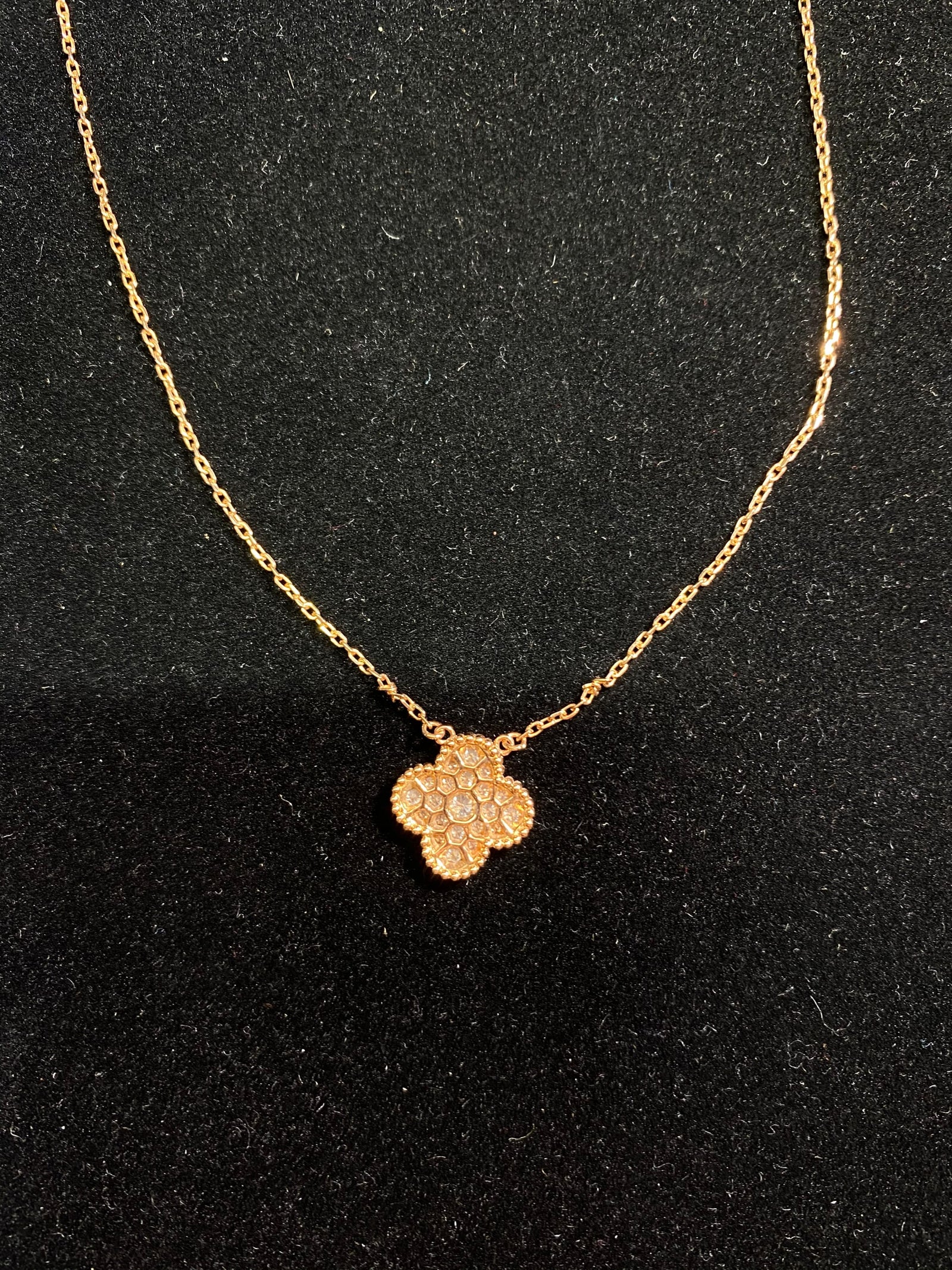 Van Cleef Arpels Alhambra 18K Rose Gold 21 Diamond Pendant Necklace