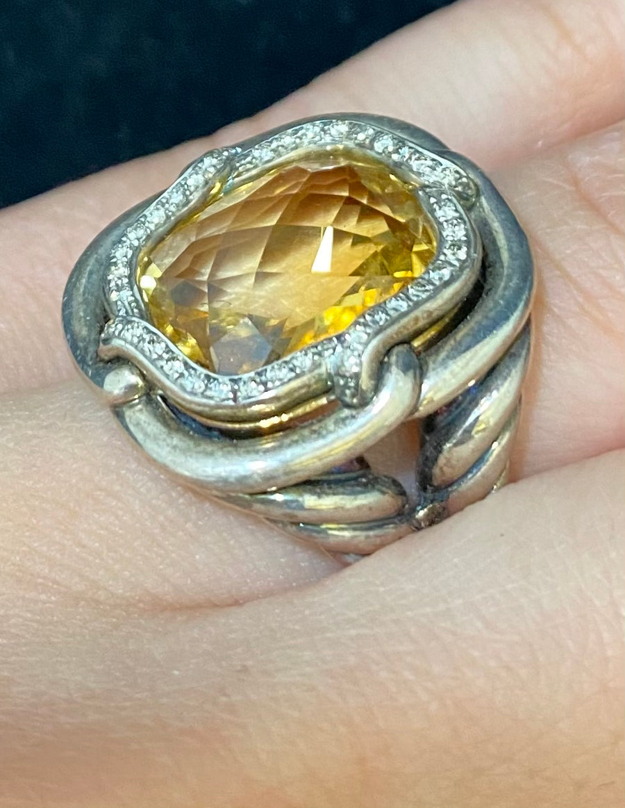 DAVID YURMAN Vintage Design Sterling Silver with Citrine Diamond Rin