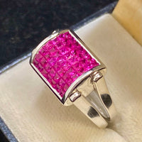 Contemporary Solid White Gold Reversible Ruby & Diamond Ring - $30K Appraisal Value w/CoA} APR57