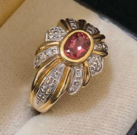 Cartier-style Designer's Solid Yellow Gold with Tourmaline & 20 Diamonds Ring - $6K Appraisal Value w/CoA} APR57