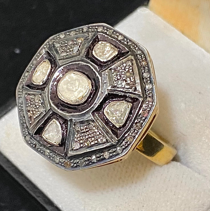 Antique Designer 22K Yellow Gold Covered Sterling Silver with 57 Diamonds Ring - $15K Appraisal Value w/CoA} APR57