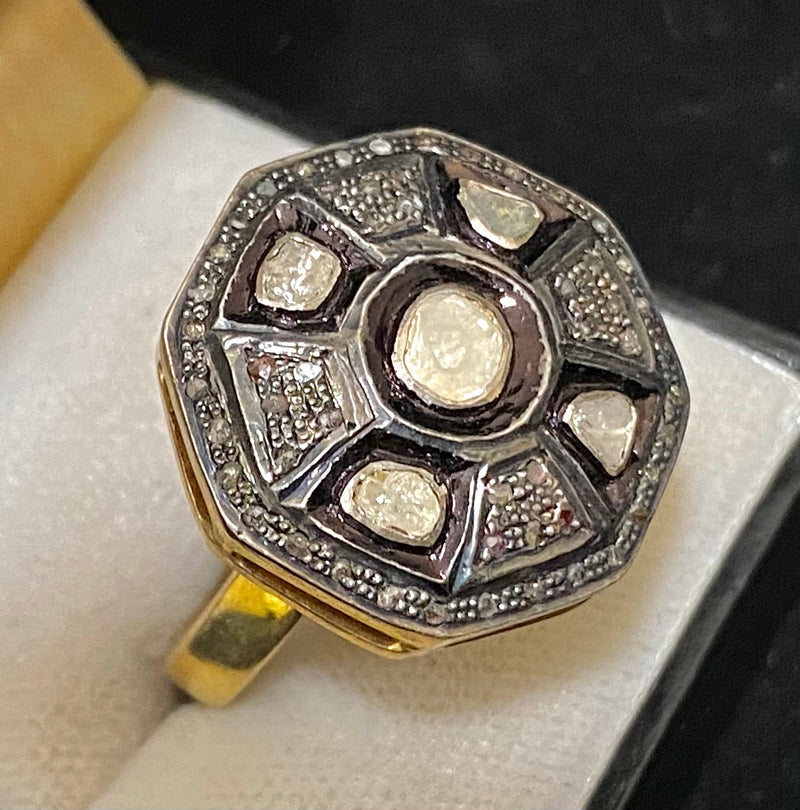 Antique Designer 22K Yellow Gold Covered Sterling Silver with 57 Diamonds Ring - $15K Appraisal Value w/CoA} APR57