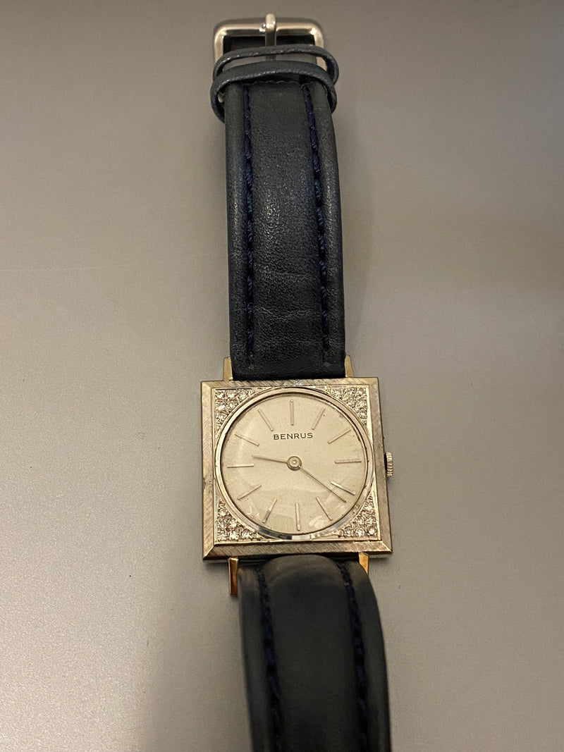BENRUS Men's Rare Vintage 1940s Watch Solid 14K WG w/ Diamonds - $15K