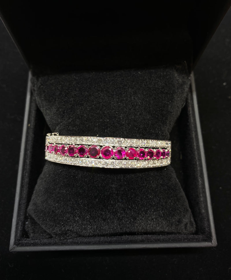 Beautiful 18K White Gold Ruby & Diamonds Bangle Bracelet -  $40K Appraisal Value w/CoA} APR 57