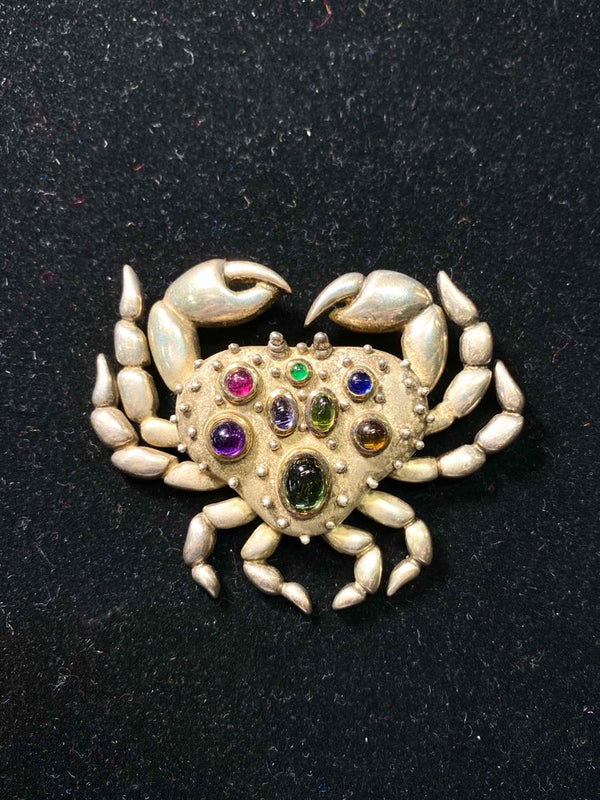 APR 57 Tiffany s YG Silver Rare Vintage Crab Brooch Pin W 8 Colored Stones W COA