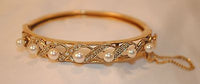 1950s Vintage Diamond and Pearl Hinged Bangle Bracelet in 14K Yellow Gold - $15K VALUE APR 57