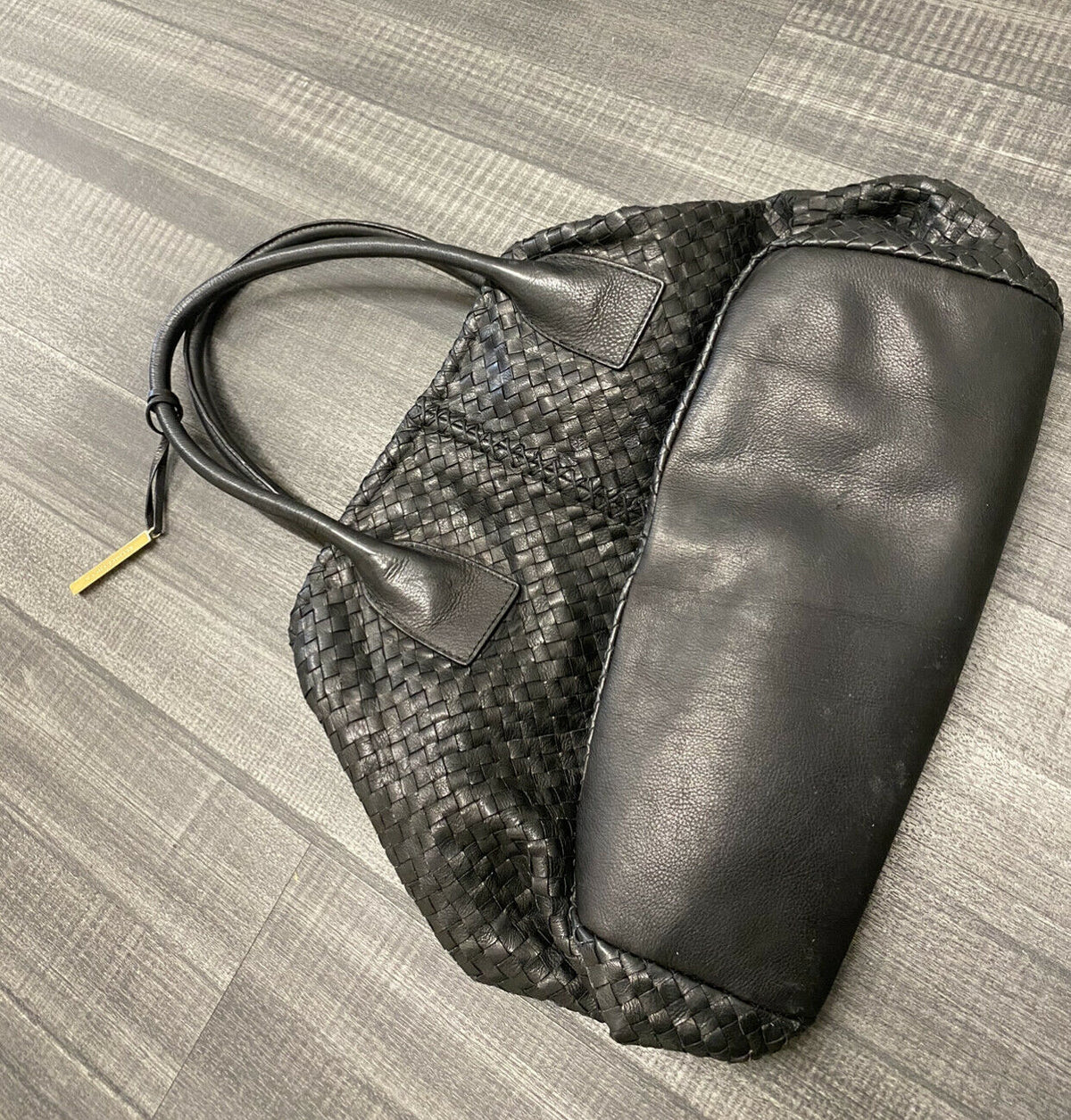 ELLIOT LUCCA Leather Woven Top Handle Shoulder Bag
